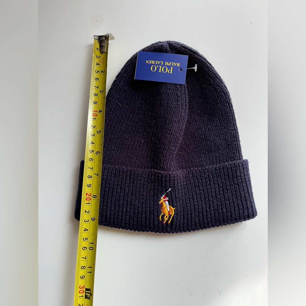Ralph Lauren Navy Beanie with Gold Logo - Picture 2 of 4